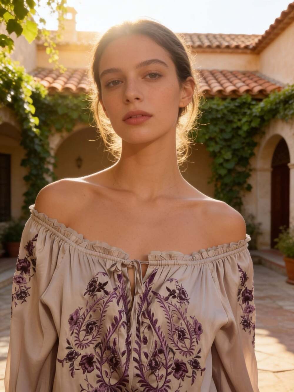White House Black Market Off-the-Shoulder Floral Embroidered Silk Top Size M